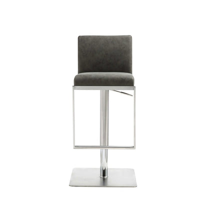 Gray And Silver Faux Leather And Steel Bar Chair