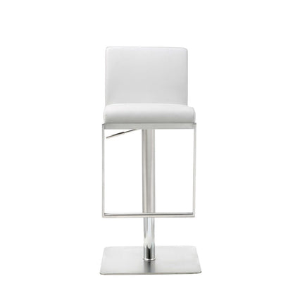 White And Silver Faux Leather And Steel Bar Chair