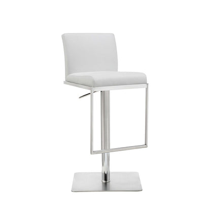 White And Silver Faux Leather And Steel Bar Chair
