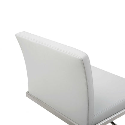White And Silver Faux Leather And Steel Bar Chair