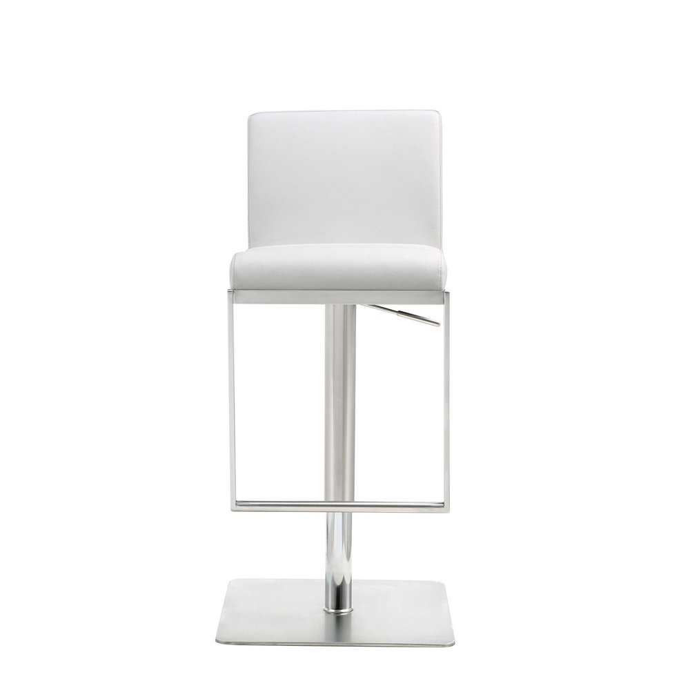 White And Silver Faux Leather And Steel Bar Chair