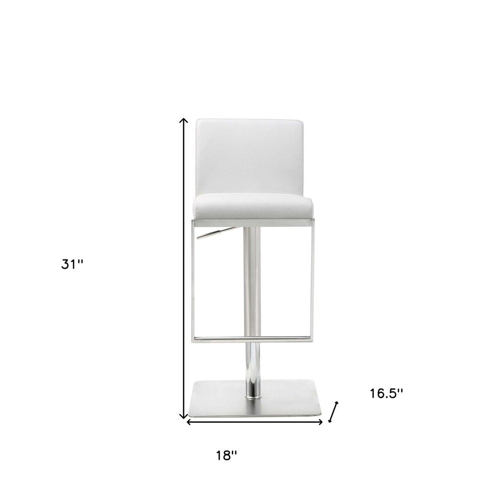 White And Silver Faux Leather And Steel Bar Chair