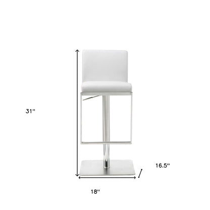 White And Silver Faux Leather And Steel Bar Chair