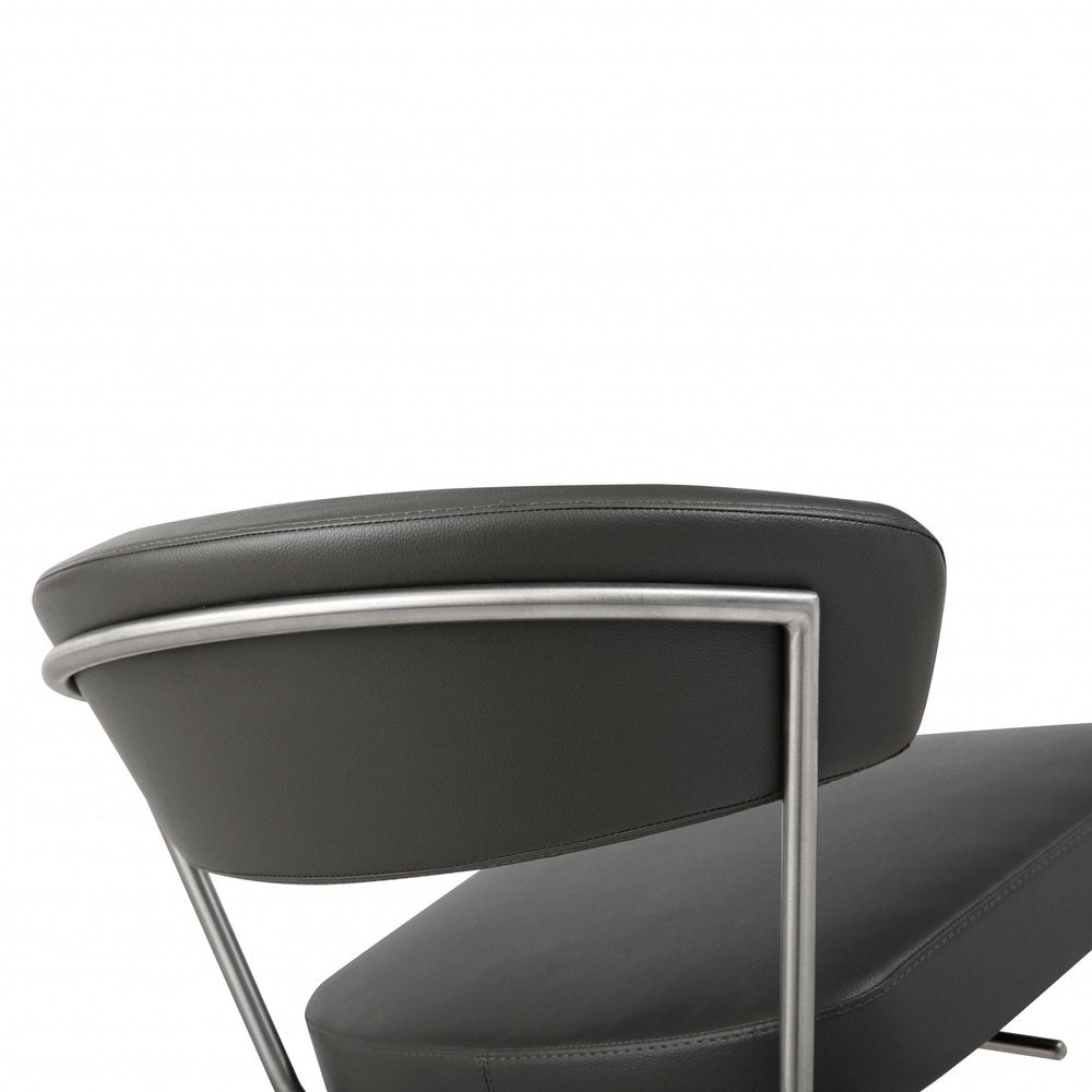 Black And Silver Faux Leather And Steel Bar Chair