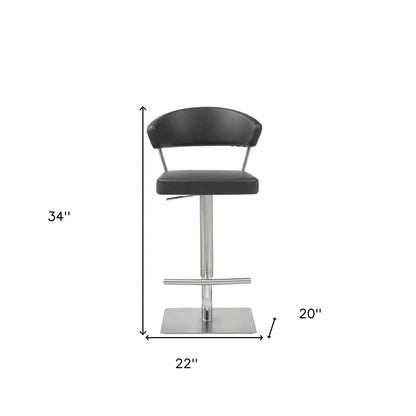 Black And Silver Faux Leather And Steel Bar Chair