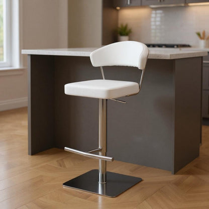 White And Silver Faux Leather And Steel Bar Chair