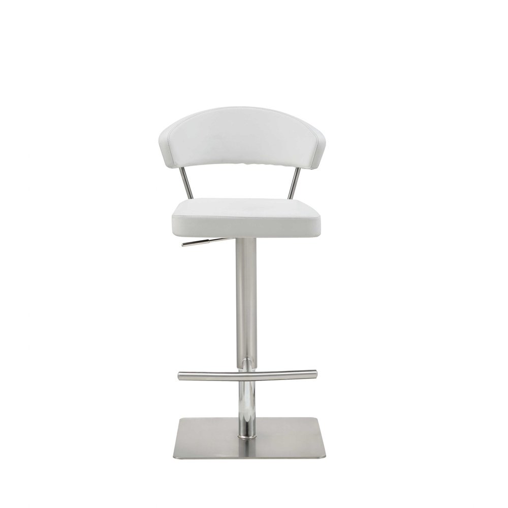 White And Silver Faux Leather And Steel Bar Chair