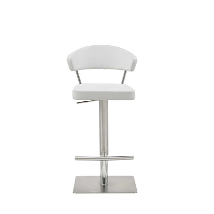 White And Silver Faux Leather And Steel Bar Chair