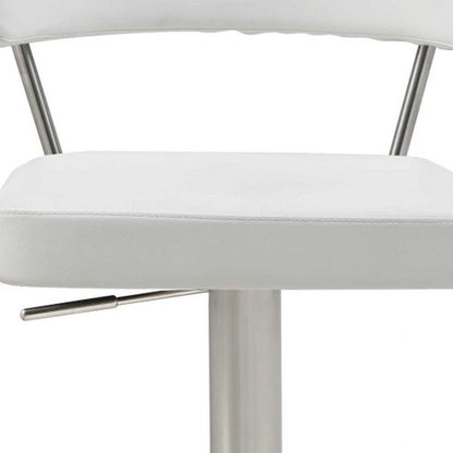 White And Silver Faux Leather And Steel Bar Chair