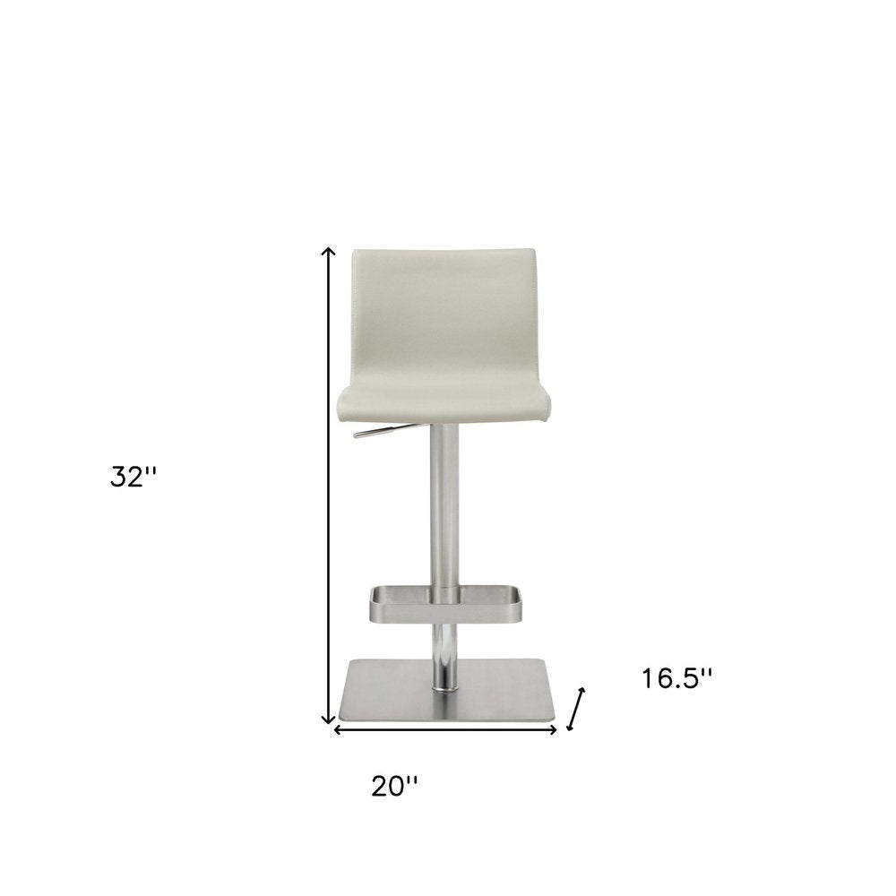 Light Gray And Silver Faux Leather And Steel Counter Height Bar Chair