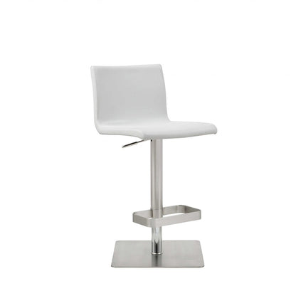 White And Silver Faux Leather And Steel Counter Height Bar Chair