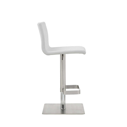 White And Silver Faux Leather And Steel Counter Height Bar Chair