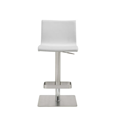 White And Silver Faux Leather And Steel Counter Height Bar Chair