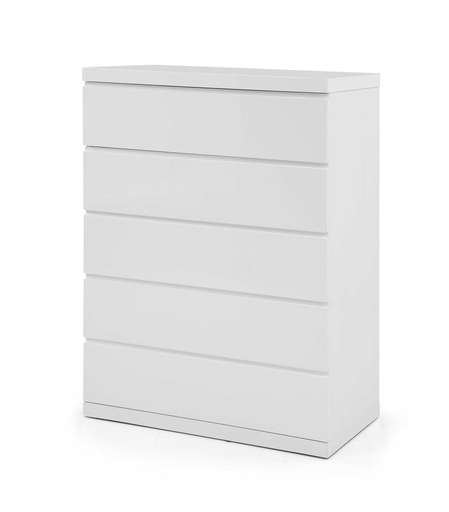 36" White Wood Five Drawer Dresser