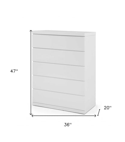 36" White Wood Five Drawer Dresser