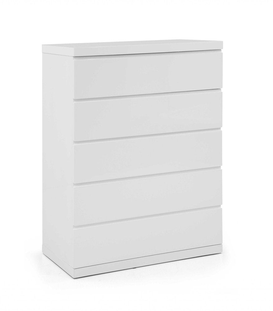 36" White Wood Five Drawer Dresser