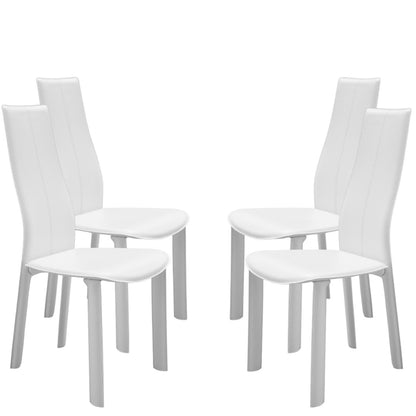 Set of Four White Upholstered Faux Leather Dining Side Chairs