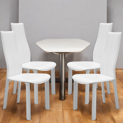 Set of Four White Upholstered Faux Leather Dining Side Chairs