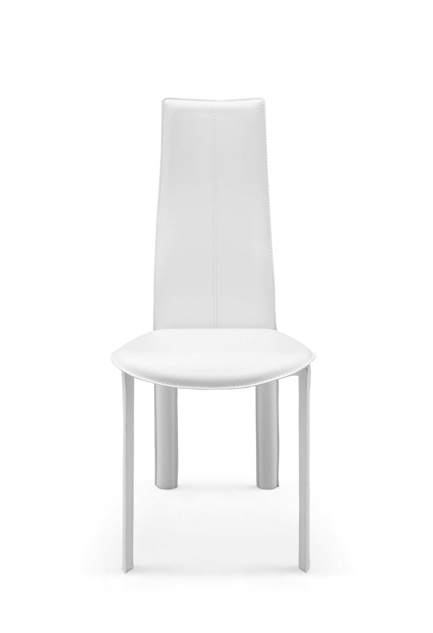 Set of Four White Upholstered Faux Leather Dining Side Chairs