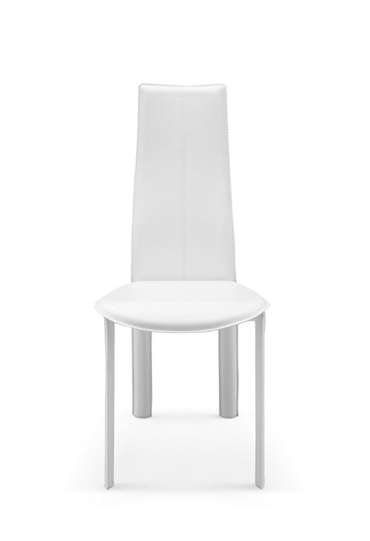 Set of Four White Upholstered Faux Leather Dining Side Chairs