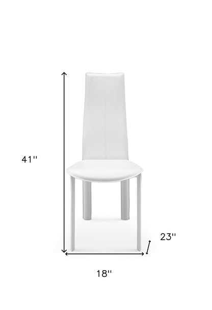 Set of Four White Upholstered Faux Leather Dining Side Chairs