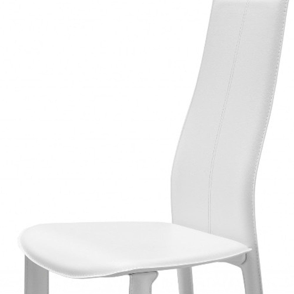 Set of Four White Upholstered Faux Leather Dining Side Chairs