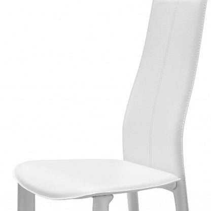 Set of Four White Upholstered Faux Leather Dining Side Chairs