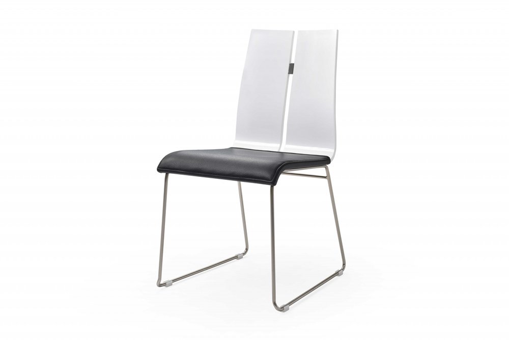 Set of Two Black and Silver Upholstered Faux Leather Dining Side Chairs