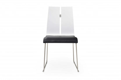 Set of Two Black and Silver Upholstered Faux Leather Dining Side Chairs