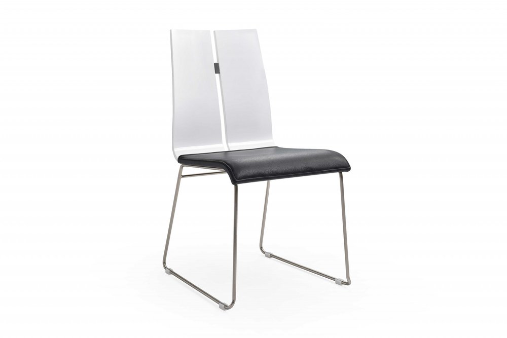Set of Two Black and Silver Upholstered Faux Leather Dining Side Chairs