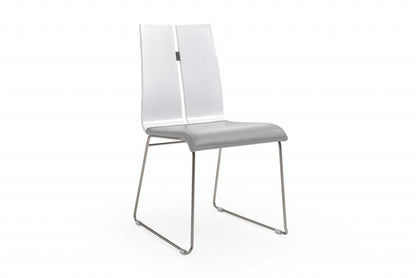 Gray And Silver Upholstered Faux Leather Dining Side Chair