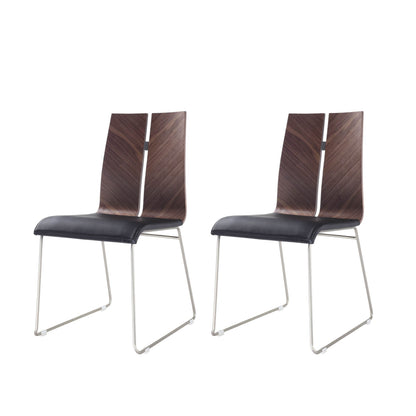 Set of Two Black And Silver Upholstered Faux Leather Dining Side Chairs