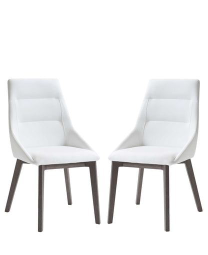 Set of Two White And Gray Upholstered Faux Leather Dining Side Chairs