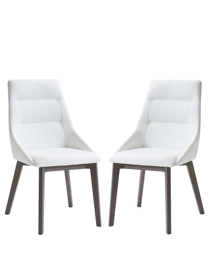 Set of Two White and Gray Upholstered Faux Leather Dining Side Chairs