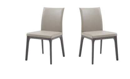 Set of Two Taupe And Gray Upholstered Faux Leather Dining Side Chairs