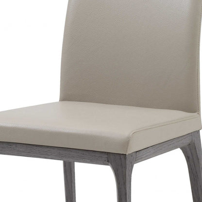 Set of Two Taupe And Gray Upholstered Faux Leather Dining Side Chairs