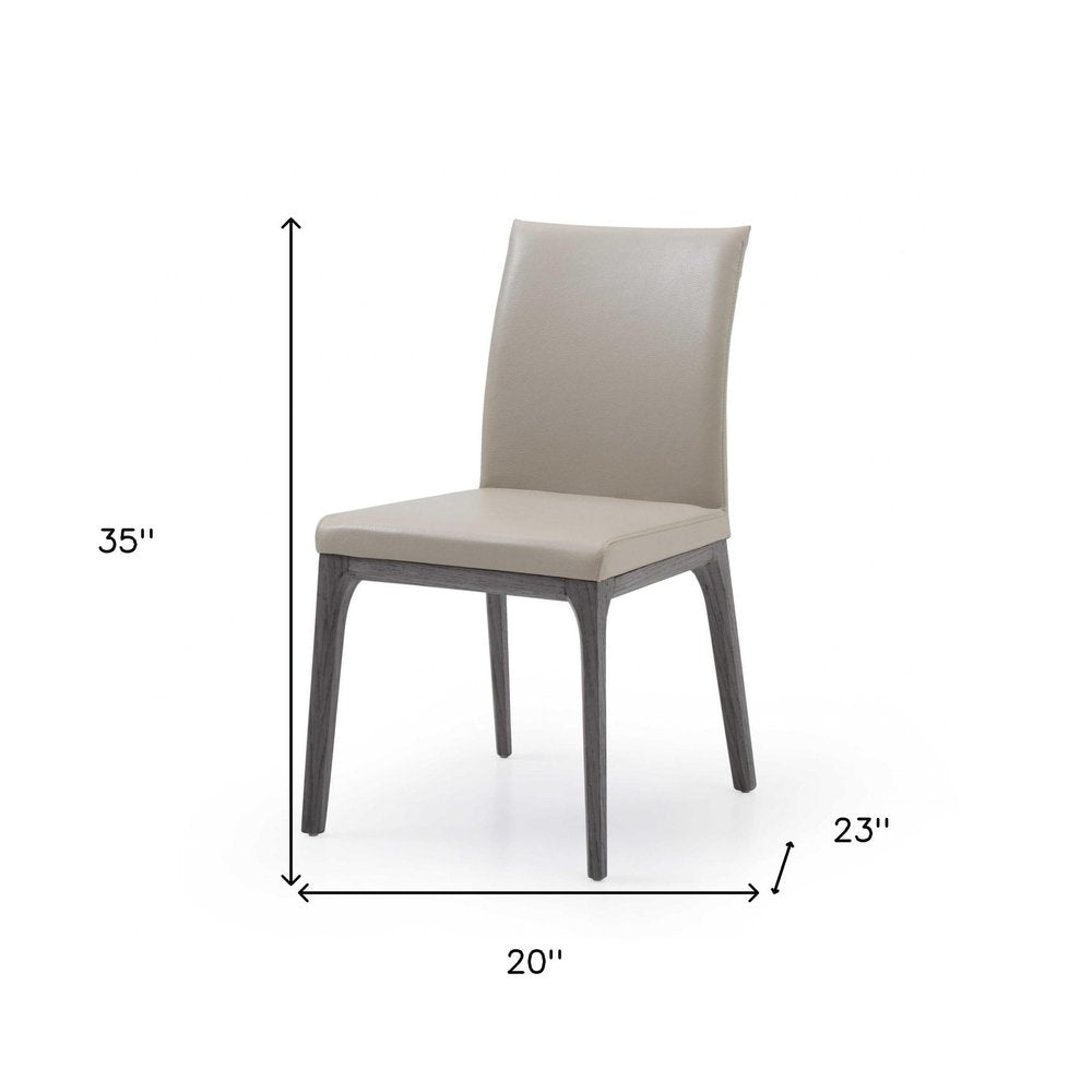 Set of Two Taupe and Gray Upholstered Faux Leather Dining Side Chairs