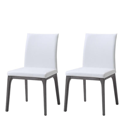 Set of Two White and Gray Upholstered Faux Leather Dining Side Chairs