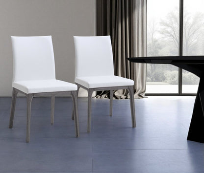 Set of Two White and Gray Upholstered Faux Leather Dining Side Chairs
