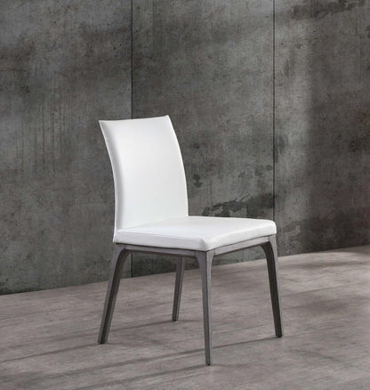 Set of Two White and Gray Upholstered Faux Leather Dining Side Chairs