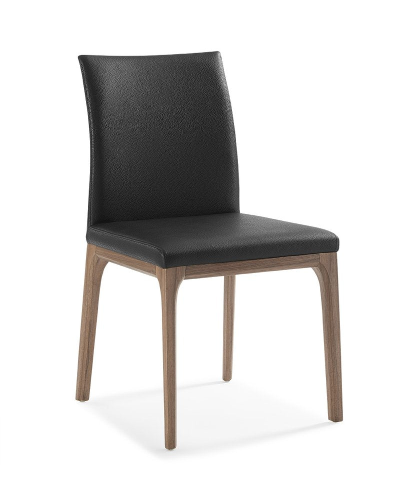 Set of Two Black and Brown Upholstered Faux Leather Dining Side Chairs