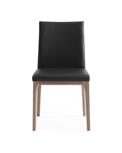 Set of Two Black and Brown Upholstered Faux Leather Dining Side Chairs