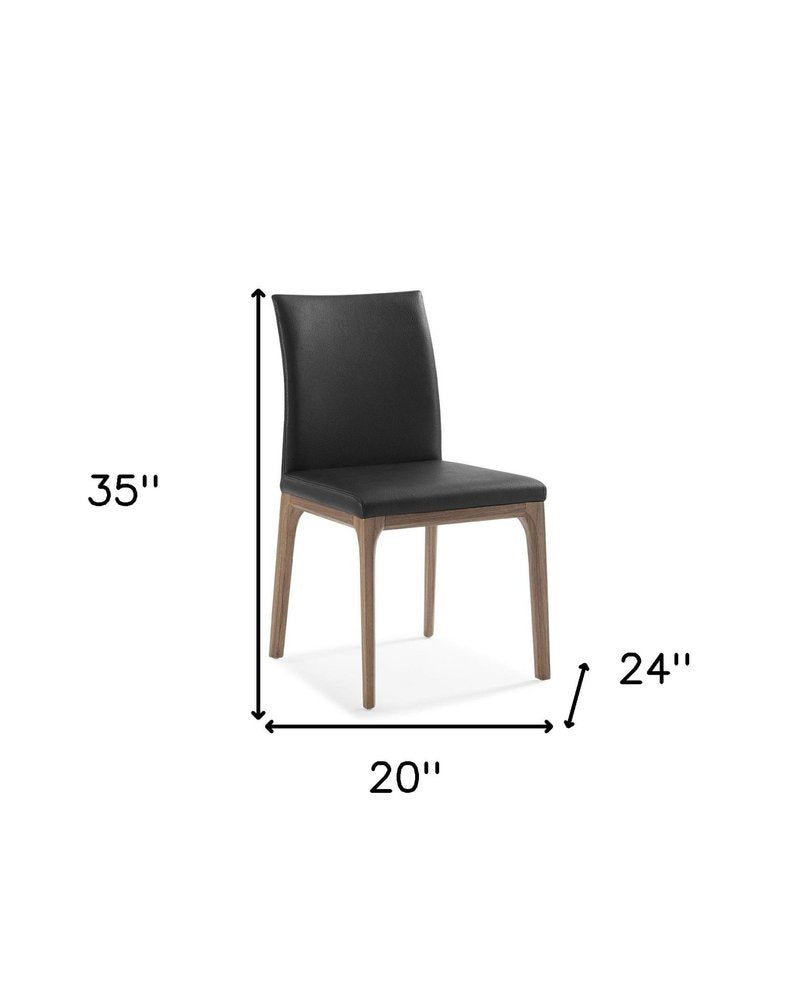 Set of Two Black and Brown Upholstered Faux Leather Dining Side Chairs
