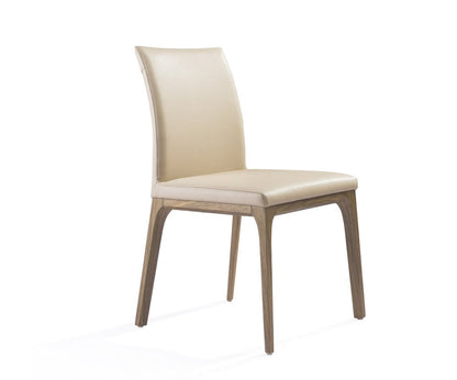 Set of Two Taupe and Brown Upholstered Faux Leather Dining Side Chairs