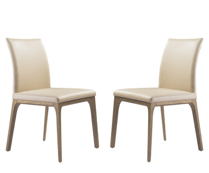 Set of Two Taupe And Brown Upholstered Faux Leather Dining Side Chairs