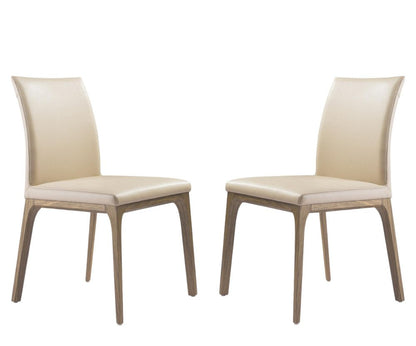 Set of Two Taupe and Brown Upholstered Faux Leather Dining Side Chairs
