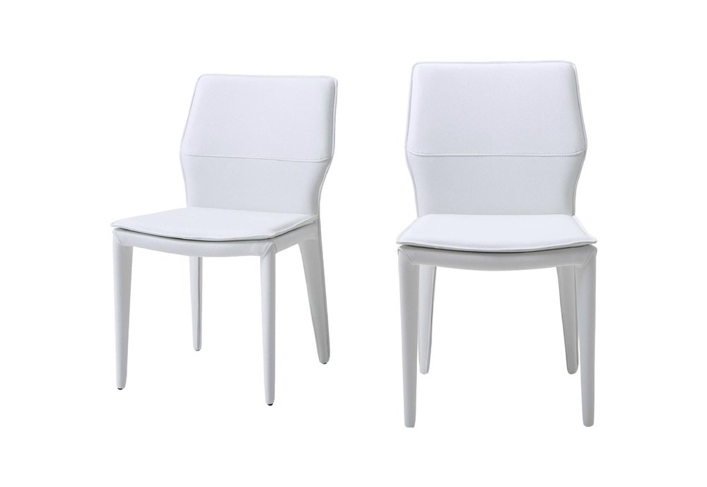 Set of Two White Slipcovered Upholstered Faux Leather Dining Side Chairs