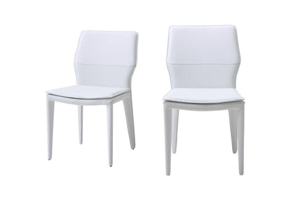 Set of Two White Slipcovered Upholstered Faux Leather Dining Side Chairs