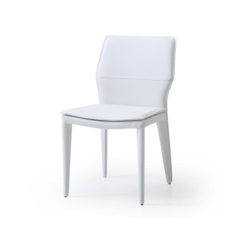 Set of Two White Slipcovered Upholstered Faux Leather Dining Side Chairs
