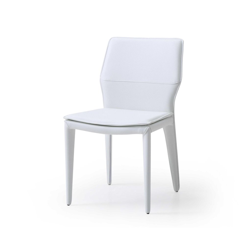 Set of Two White Slipcovered Upholstered Faux Leather Dining Side Chairs
